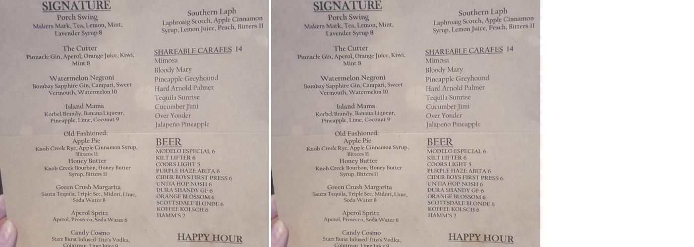 Switch Restaurant Menu