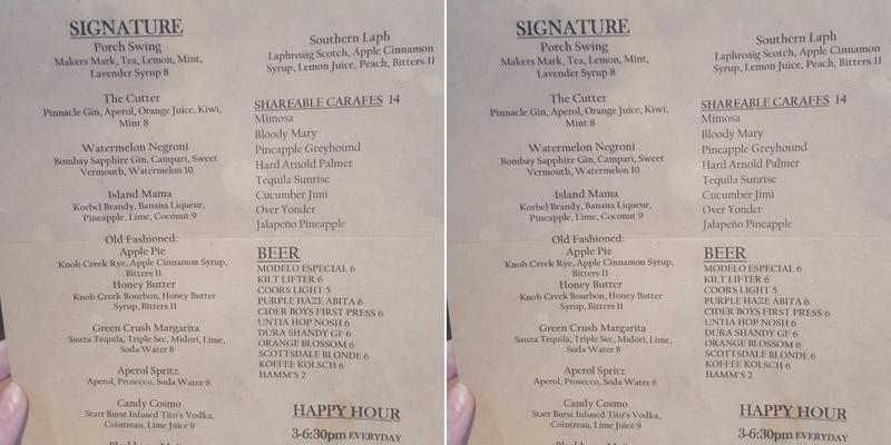 Switch Restaurant Menu