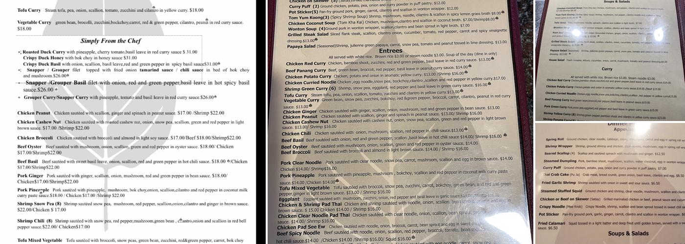 Thai Bistro Menu