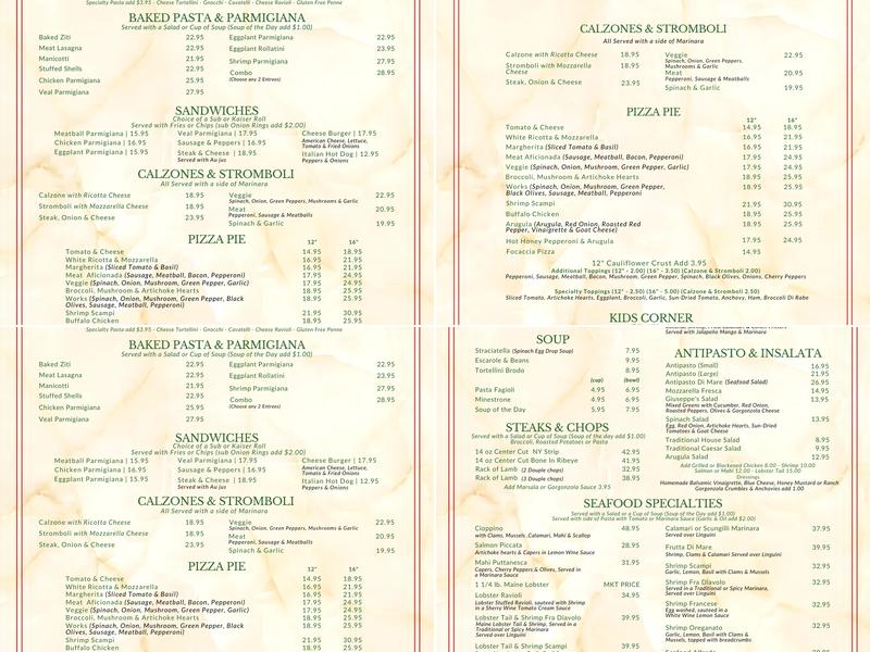 Casa Giuseppe's Italian Grill Menu