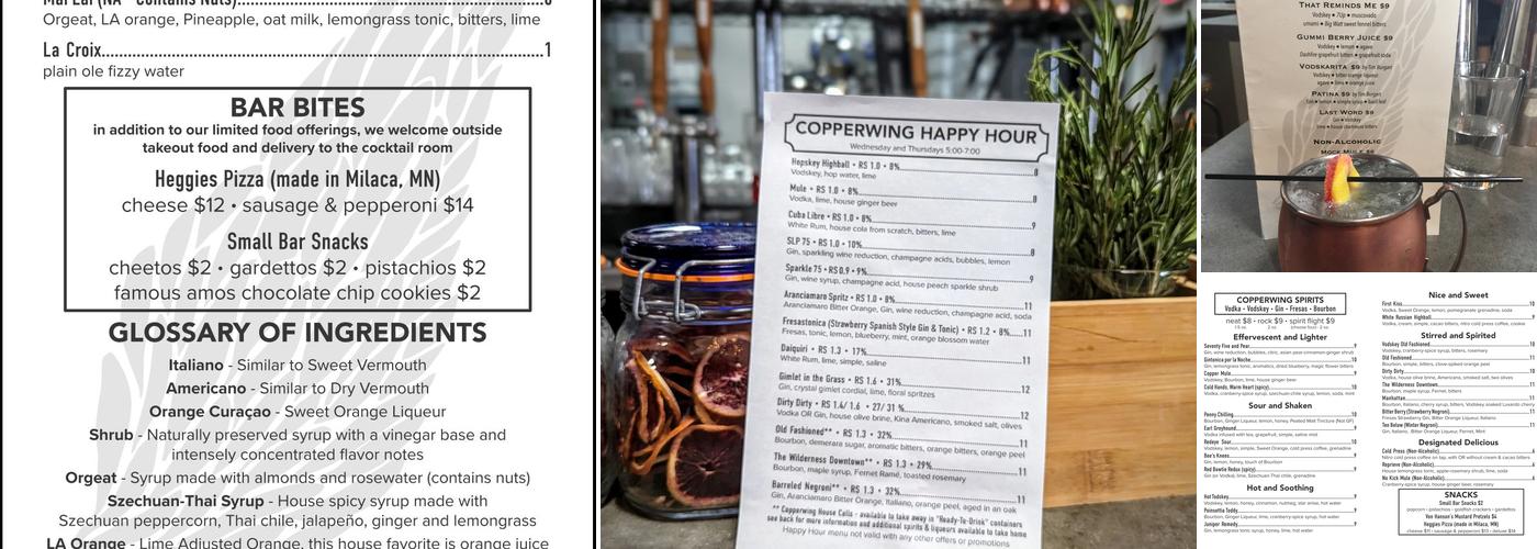 Copperwing Distillery Menu