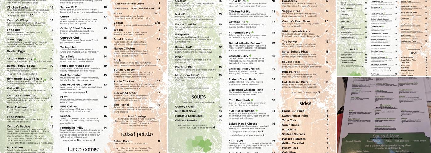 Conroys Public House Rainbow Menu