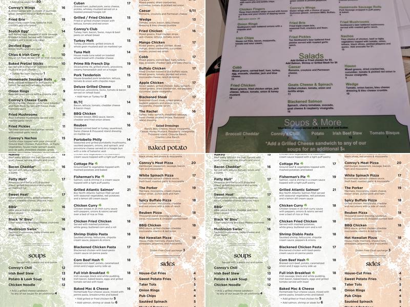 Conroys Public House Rainbow Menu