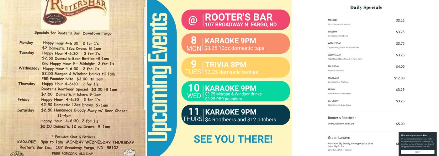 Rooters Bar Menu