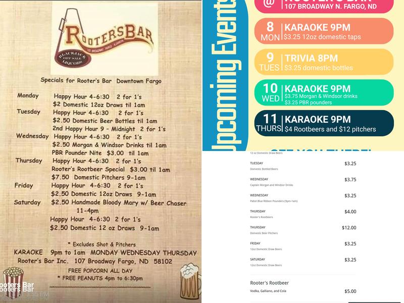 Rooters Bar Menu
