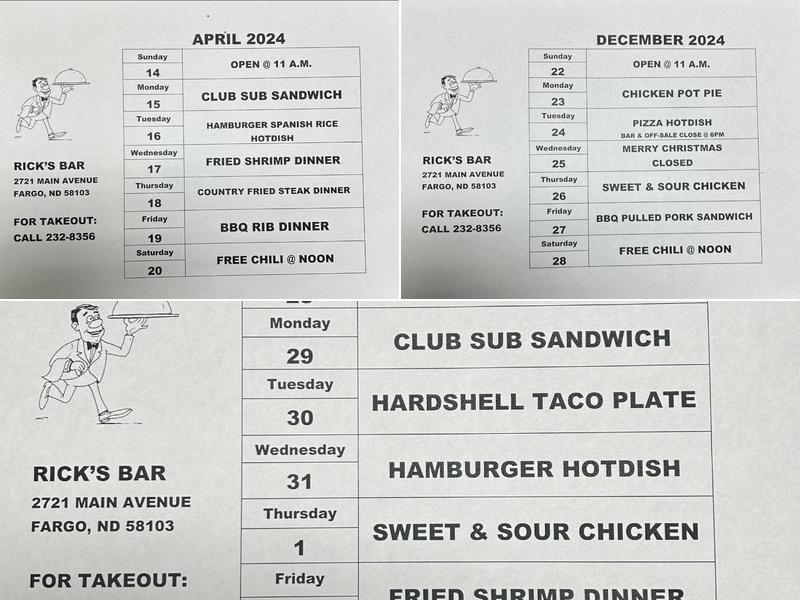 Rick's Bar Menu
