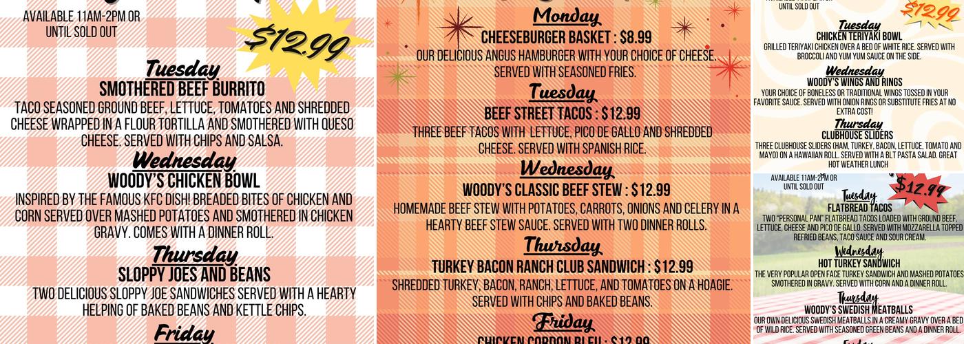 Woody's Bar and Grill Menu