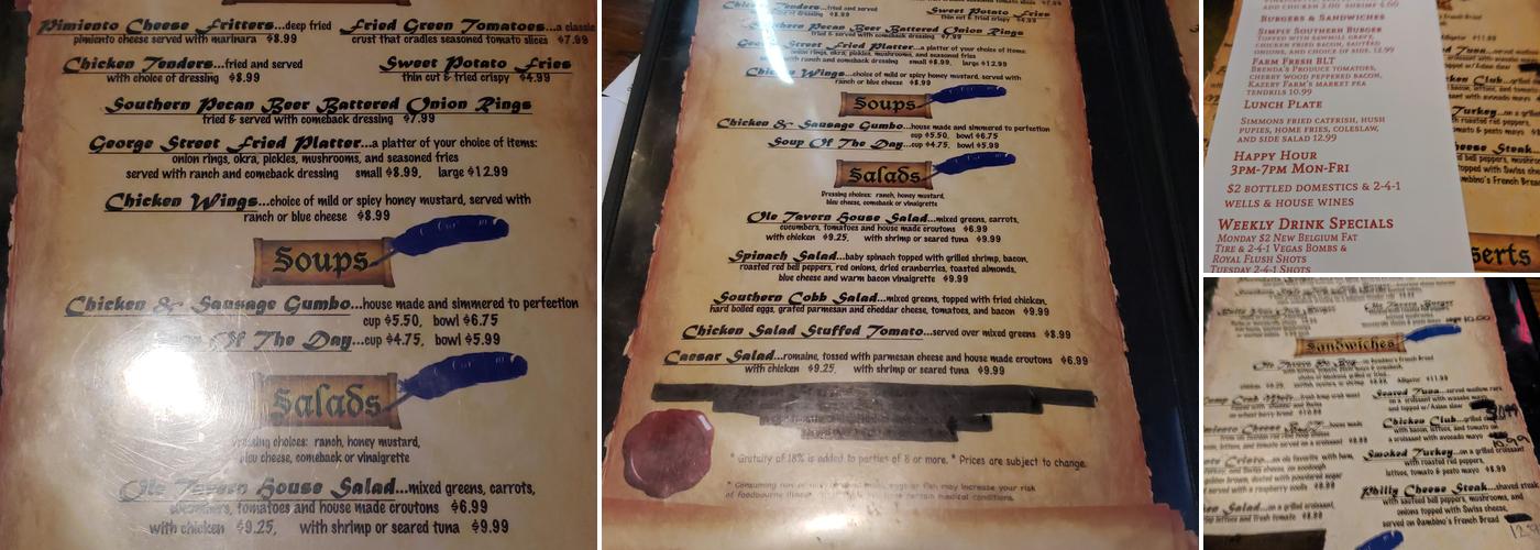 Ole Tavern on George Street Menu