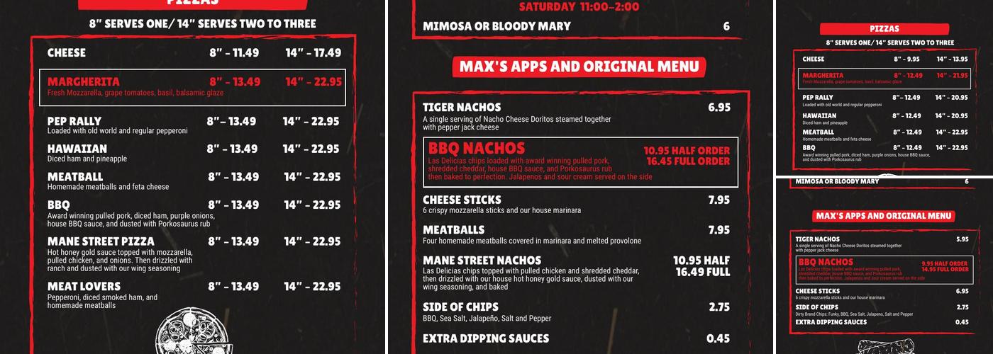 Max's Sports Bar Menu