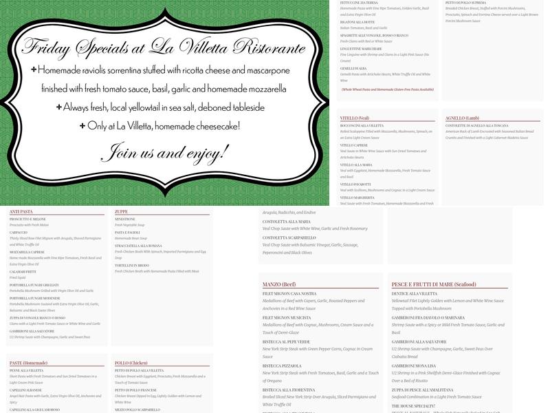 La Villetta Ristorante Menu