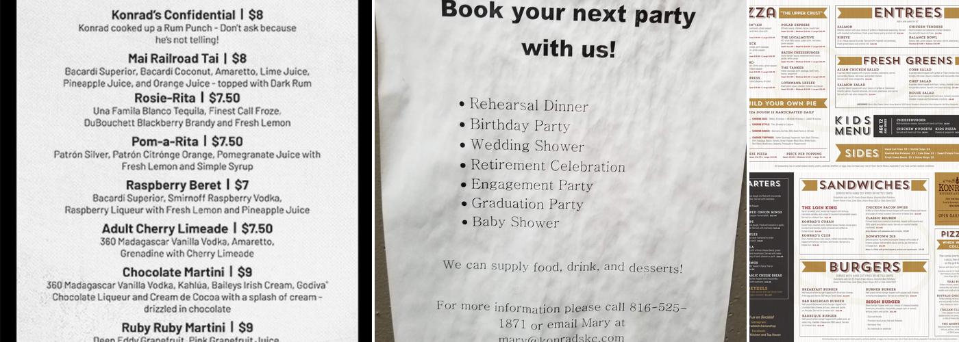 Konrad's Kitchen and Tap House Menu