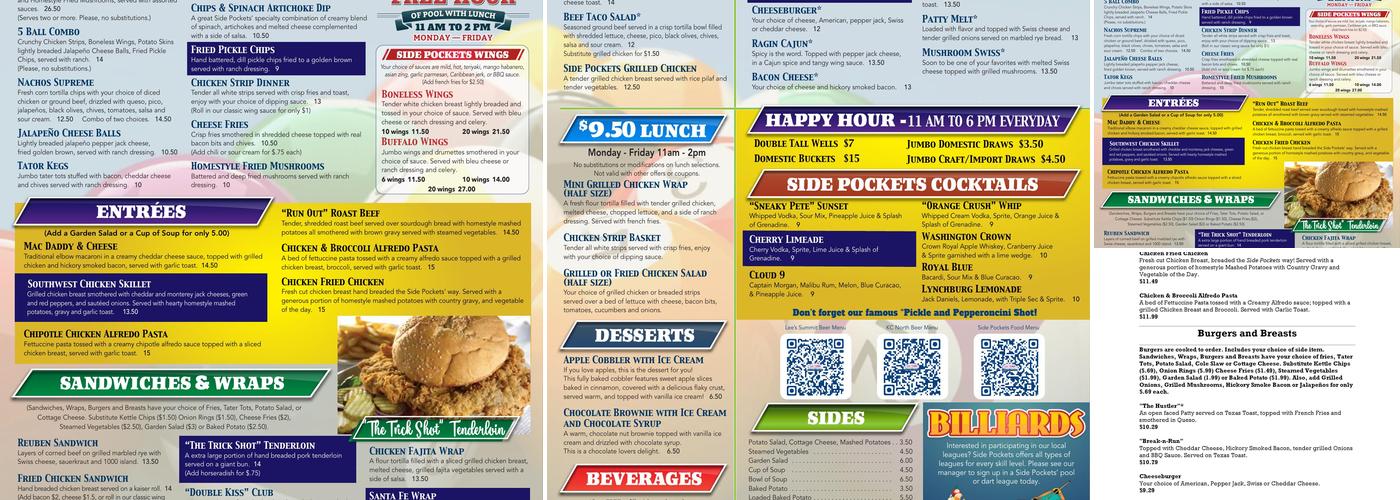 Side Pockets - Lee's Summit Menu