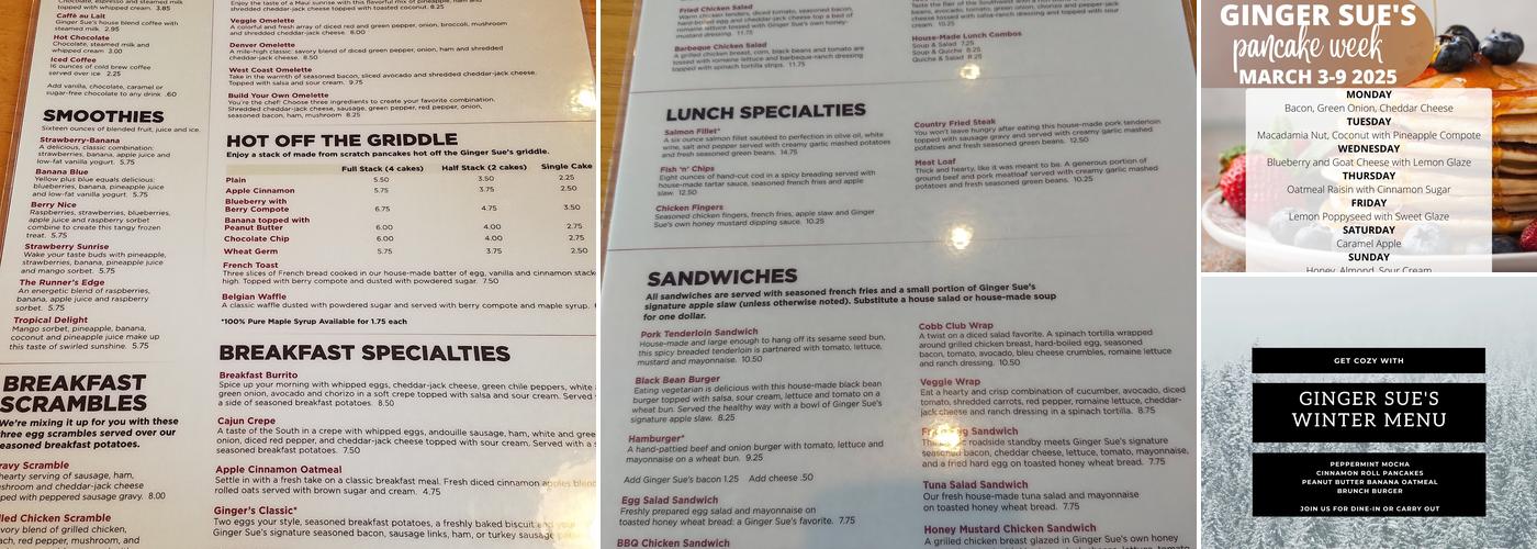 Ginger Sue's Menu