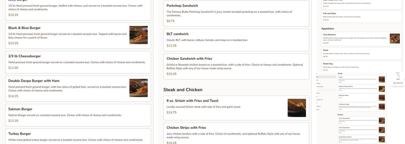 Desperado Sports Tavern Menu