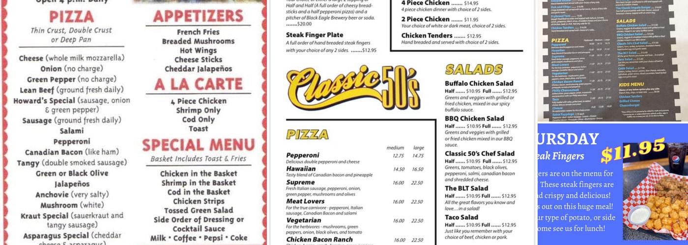 Classic 50'S Menu