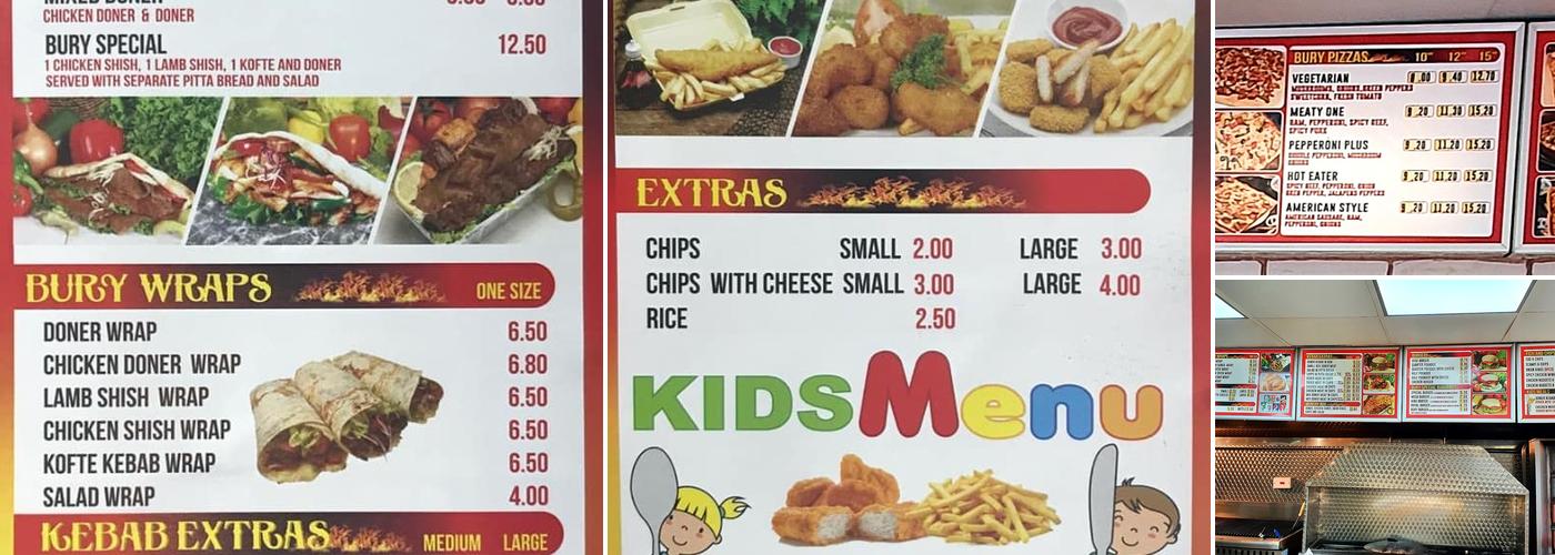 Bury Kebab and Pizza House Menu