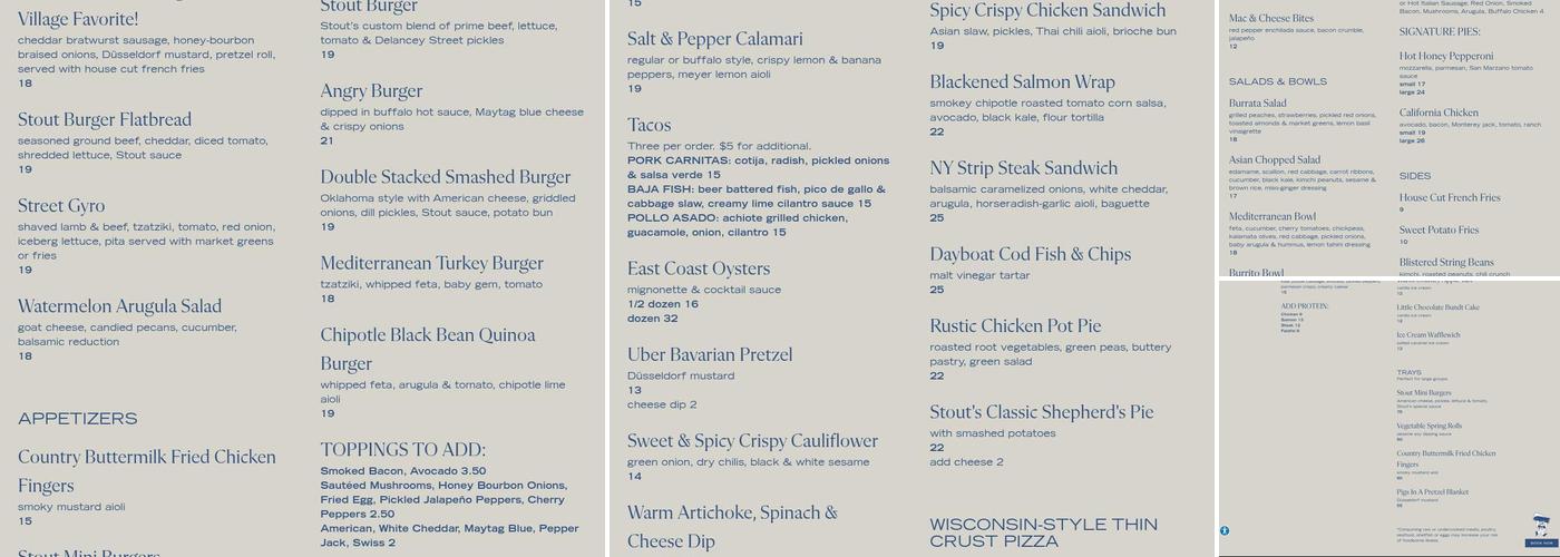 Stout NYC Menu