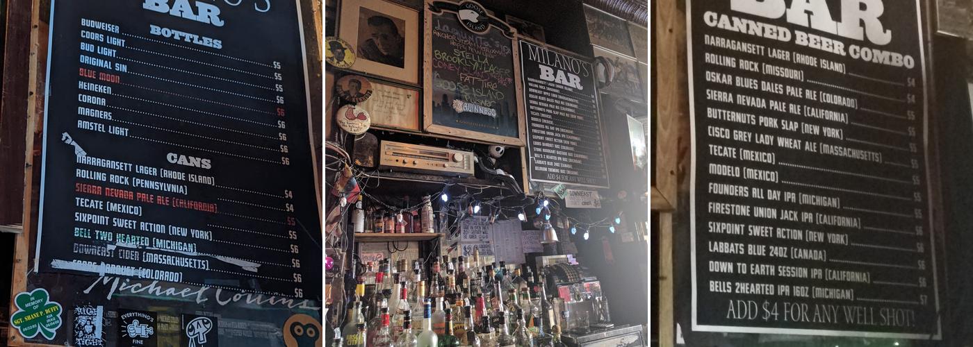 Milano's Bar Menu