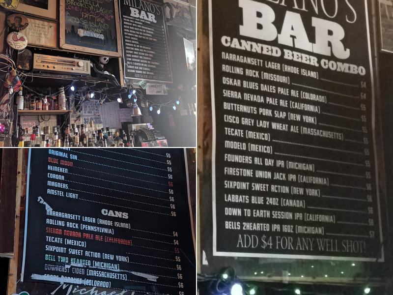 Milano's Bar Menu