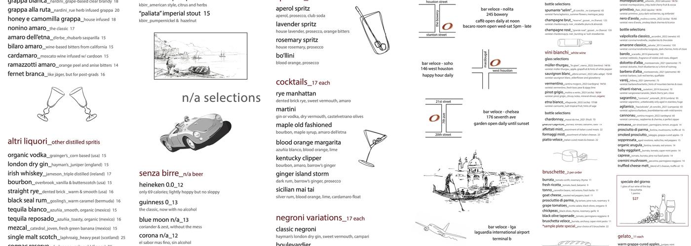 Bar Veloce Menu