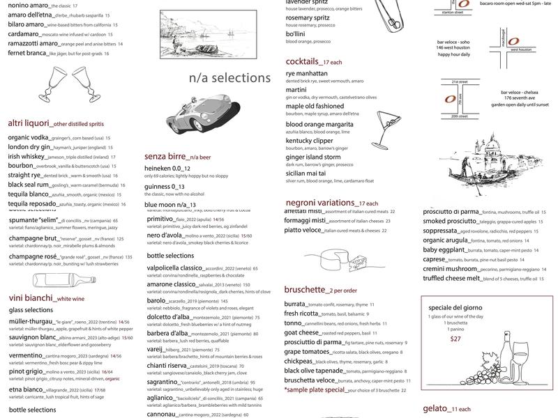 Bar Veloce Menu