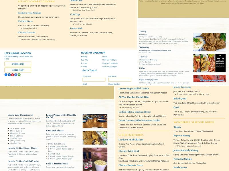 Jumpin' Catfish Restaurant Menu