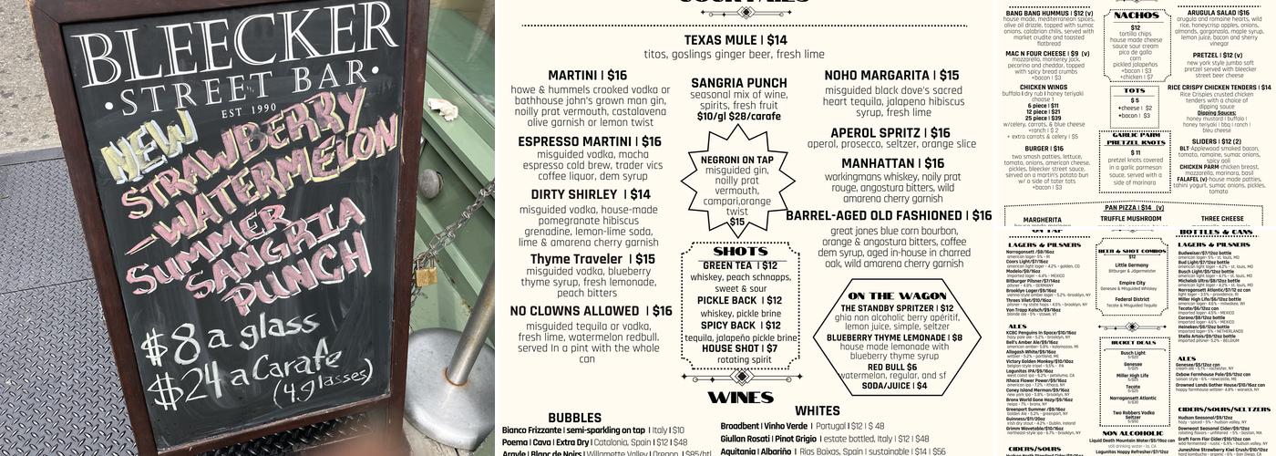 Bleecker Street Bar Menu