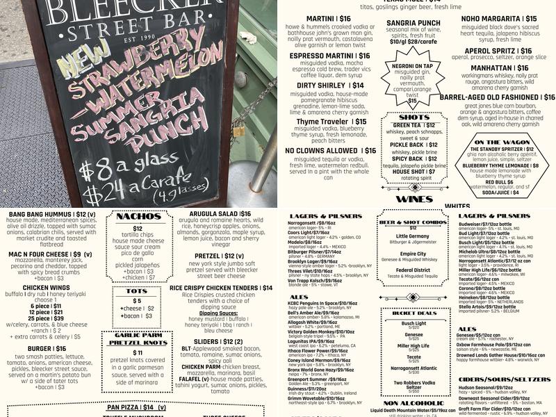 Bleecker Street Bar Menu