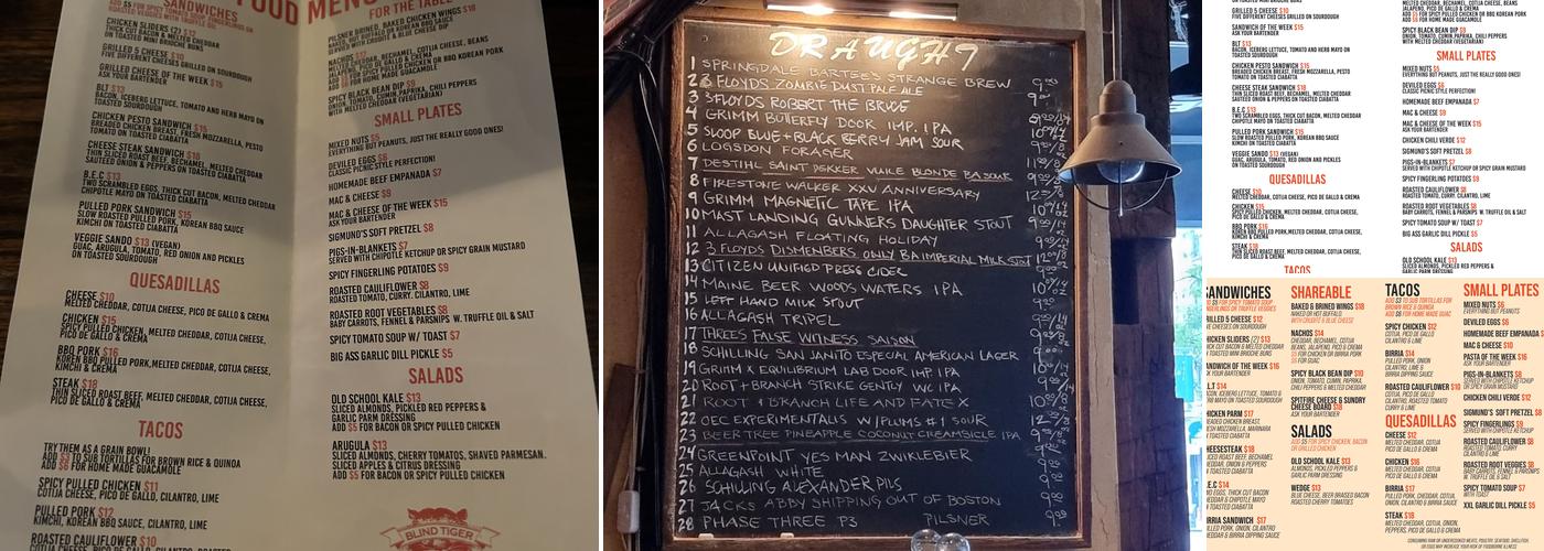 Blind Tiger Menu