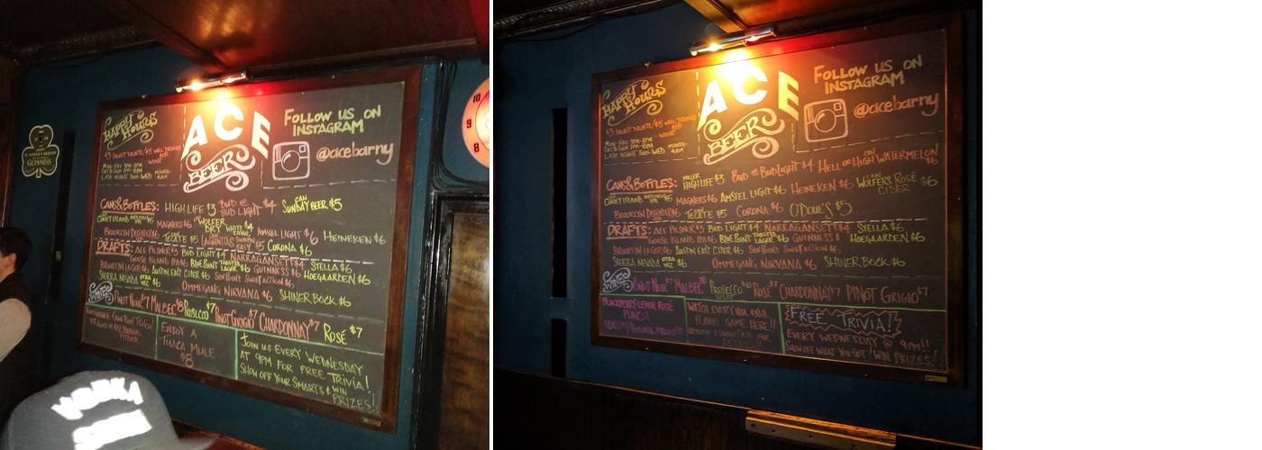 Ace Bar Menu