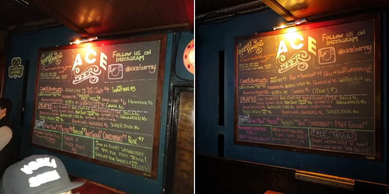 Ace Bar Menu