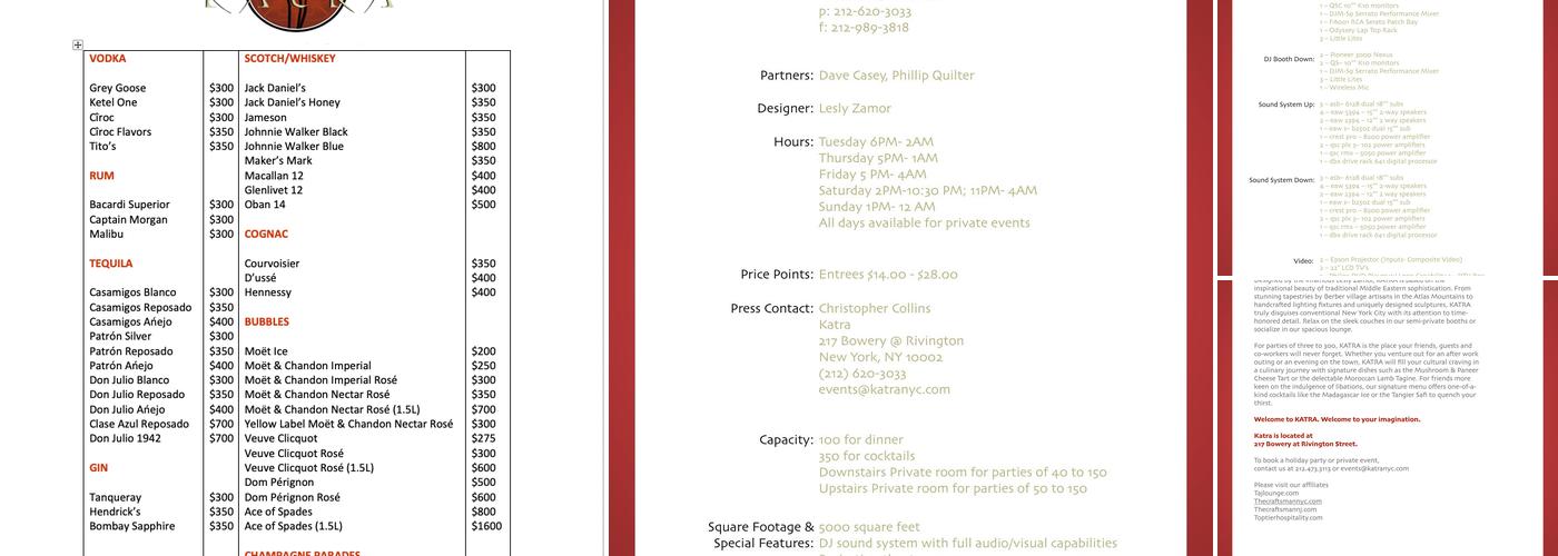 Katra Lounge & Event Space Menu