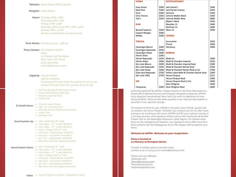 Katra Lounge & Event Space Menu