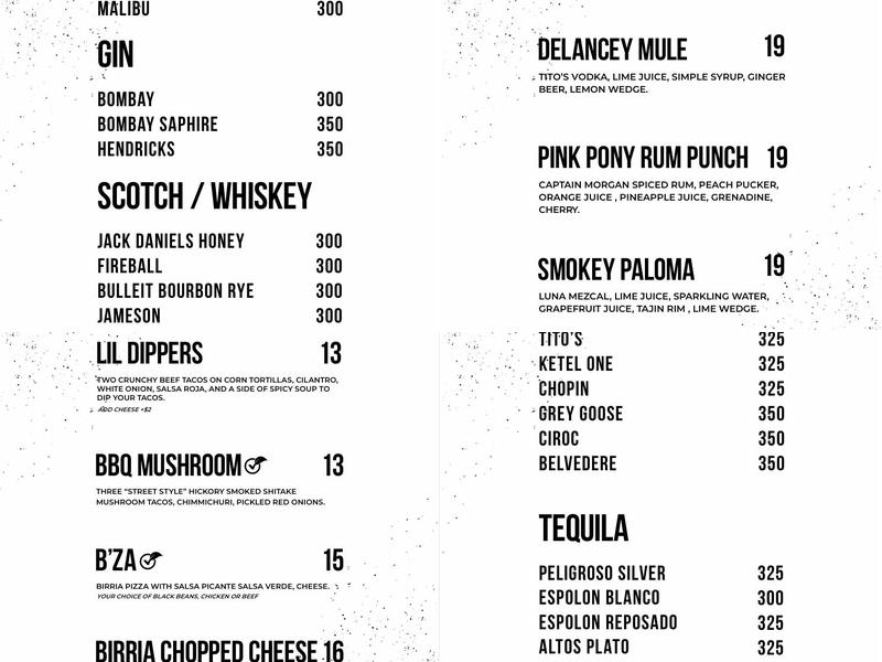 The Delancey Menu