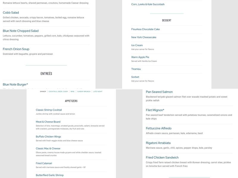 Blue Note Menu