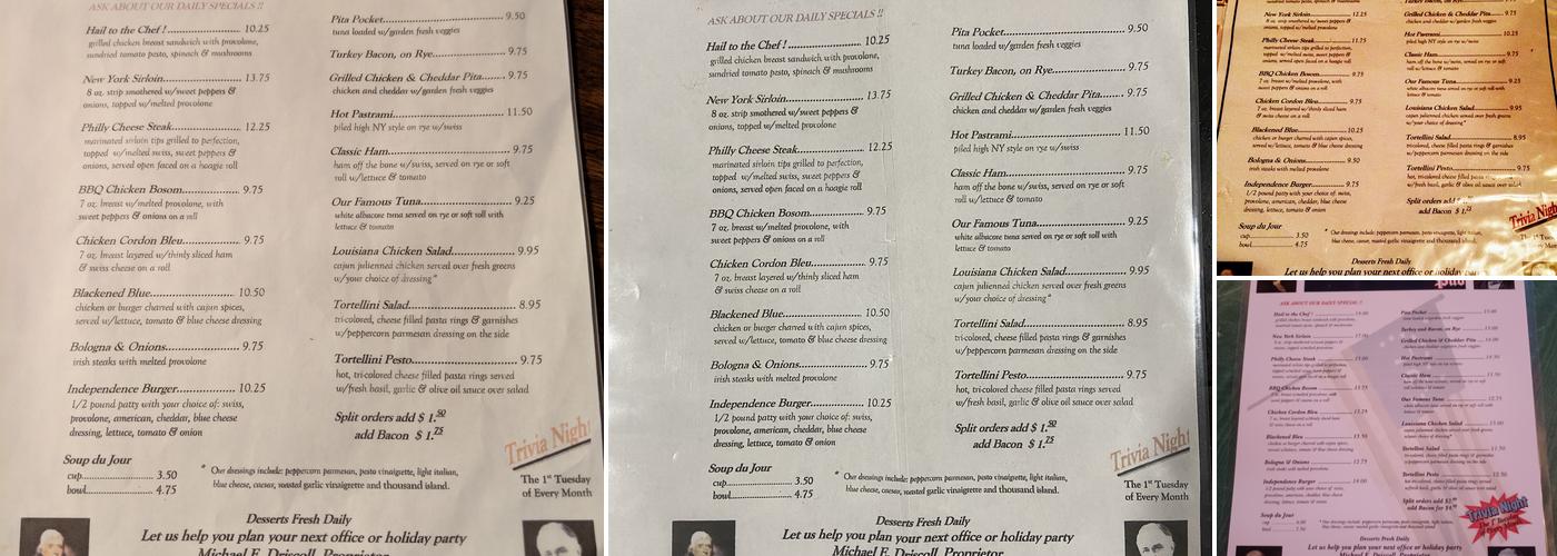Founding Fathers Pub Menu
