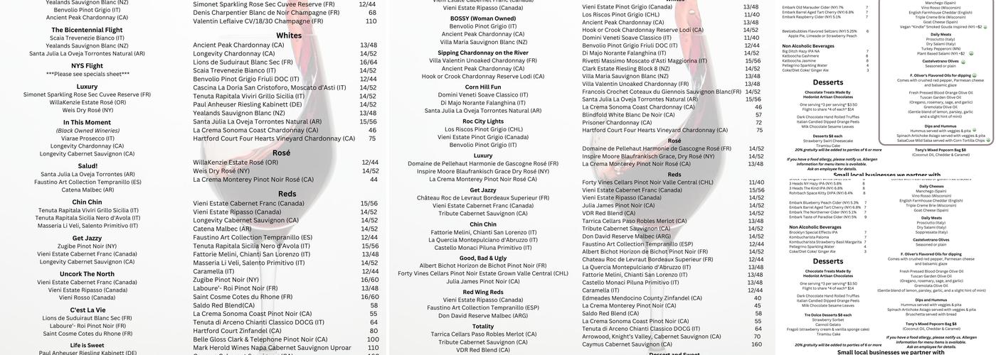 Flight Wine Bar Menu