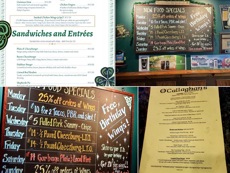 O'Callaghan's Pub Menu