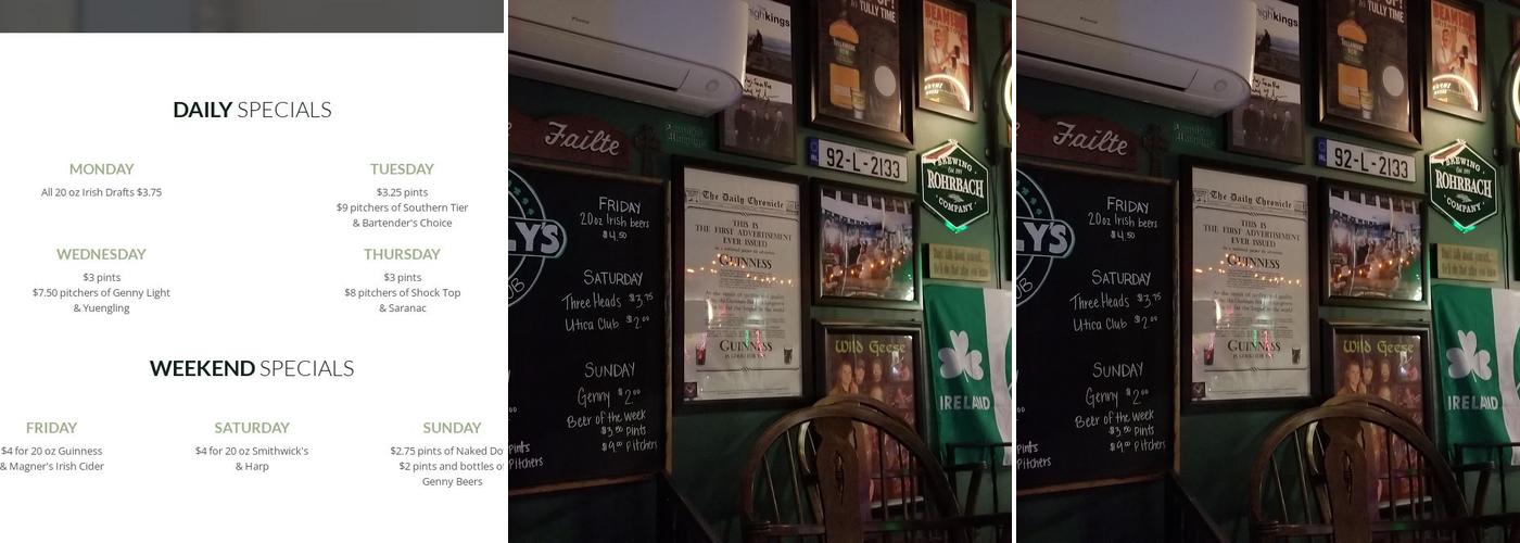 Caverly's Irish Pub Menu