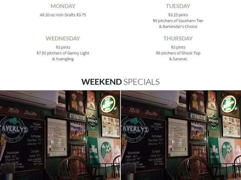 Caverly's Irish Pub Menu