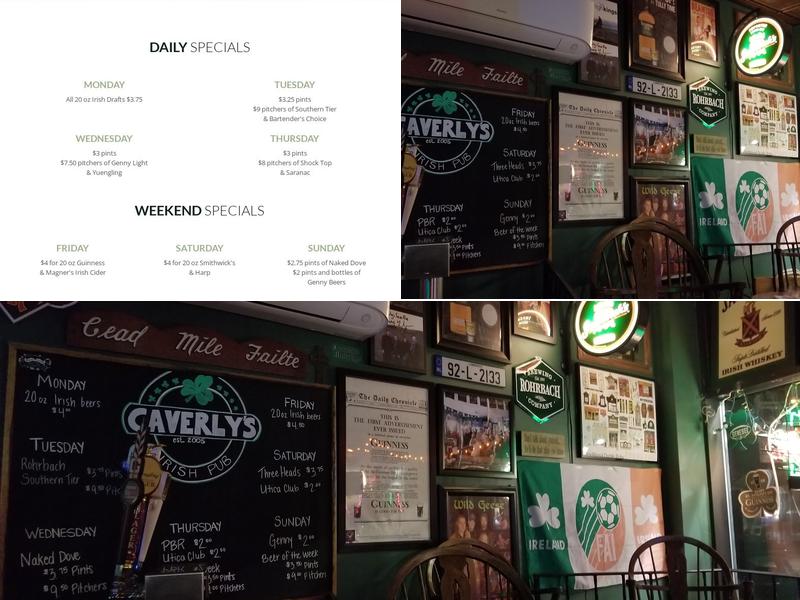 Caverly's Irish Pub Menu