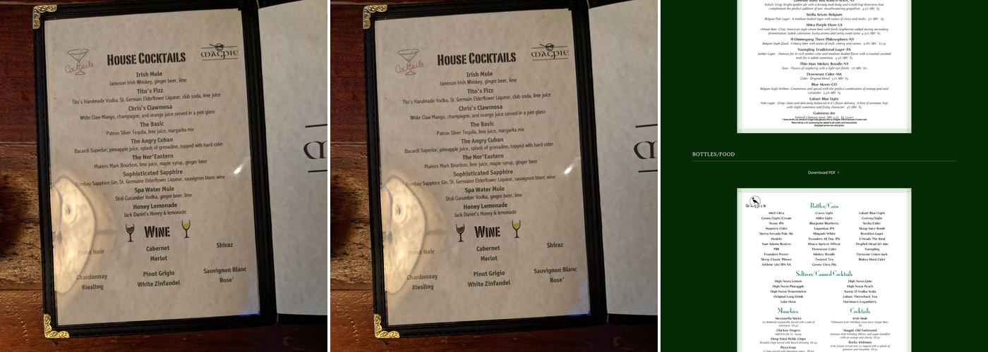 Magpie Irish Pub Menu