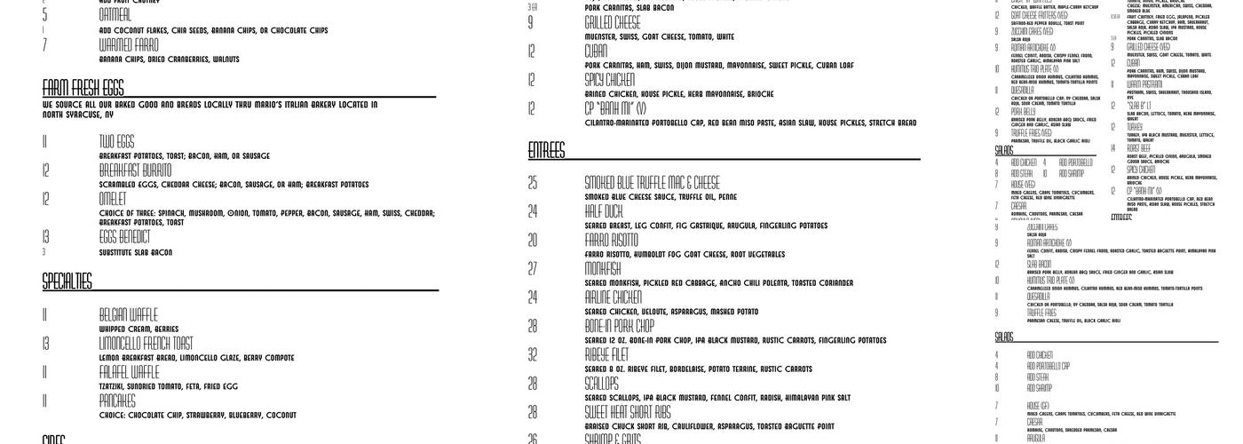 Weighlock Lounge Menu