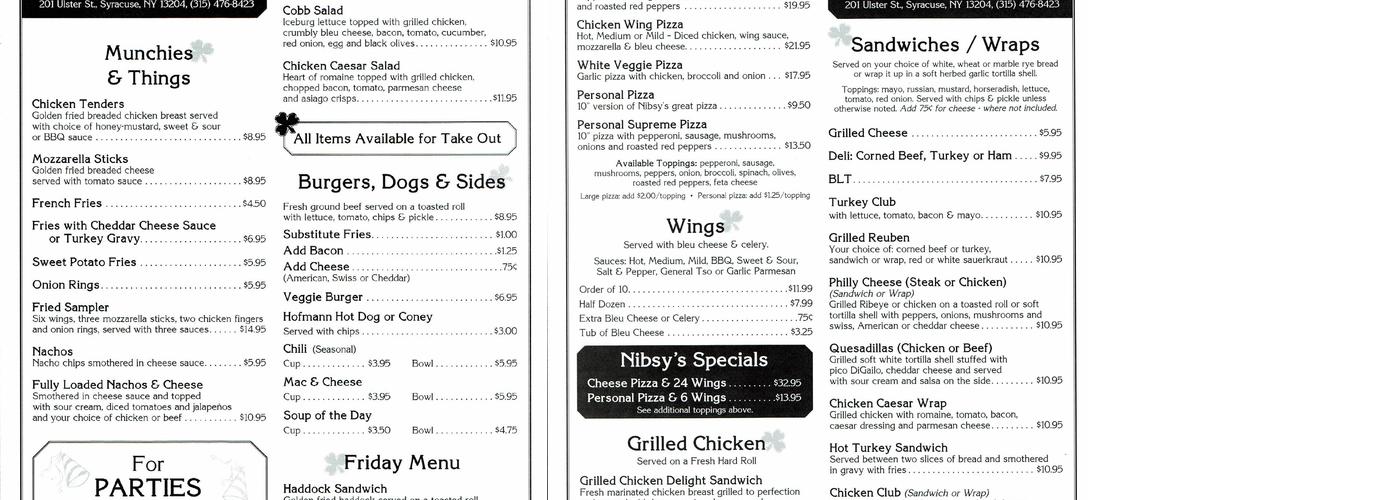 Nibsy's Pub Menu