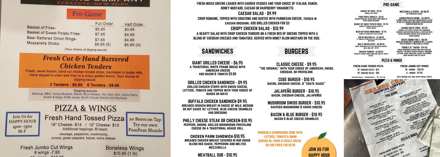 Orange Crate Brewing Company Menu