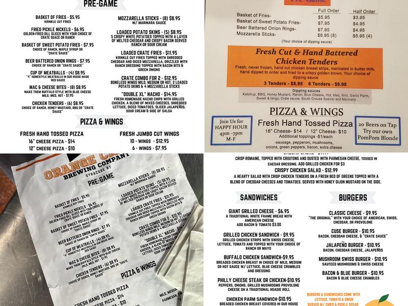 Orange Crate Brewing Company Menu