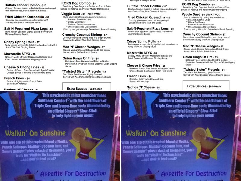 Singers Karaoke Club Menu