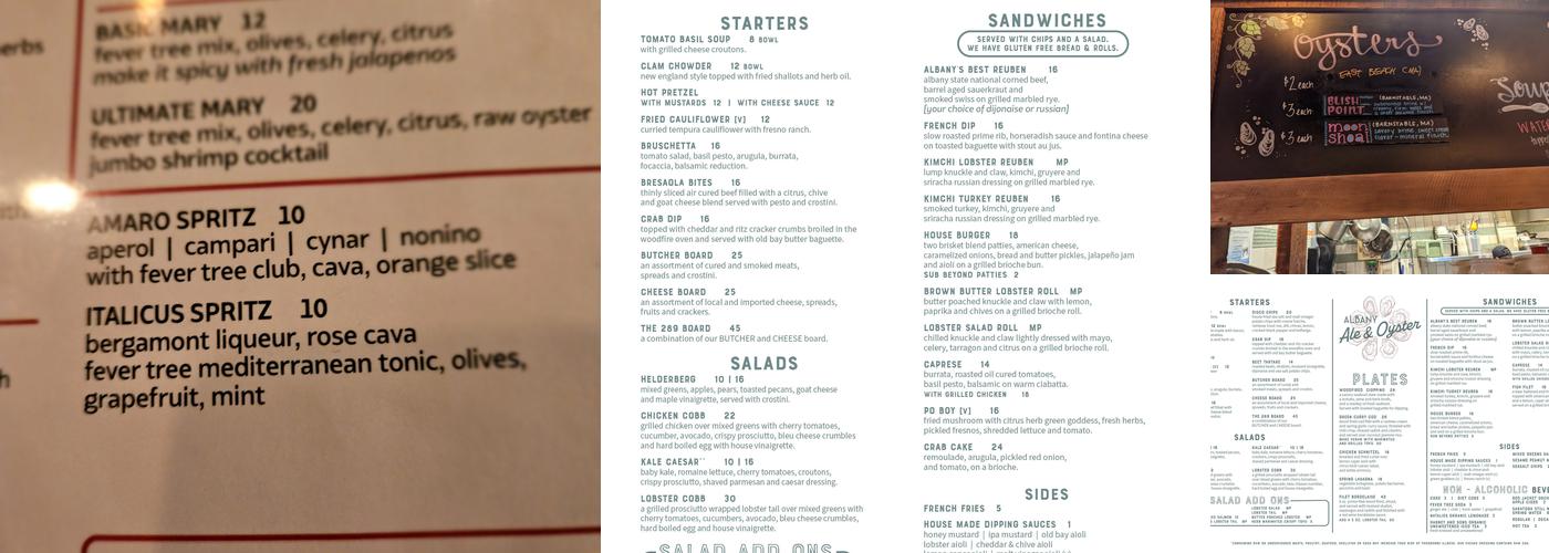 Albany Ale and Oyster Menu