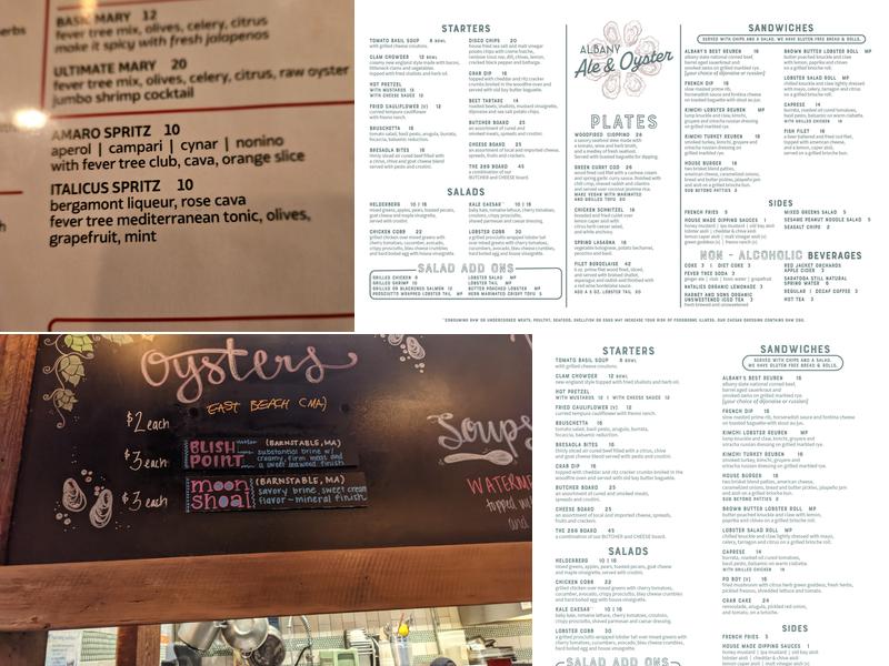 Albany Ale and Oyster Menu