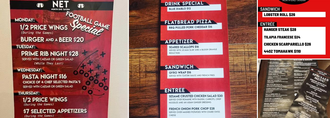 North End Grill Menu